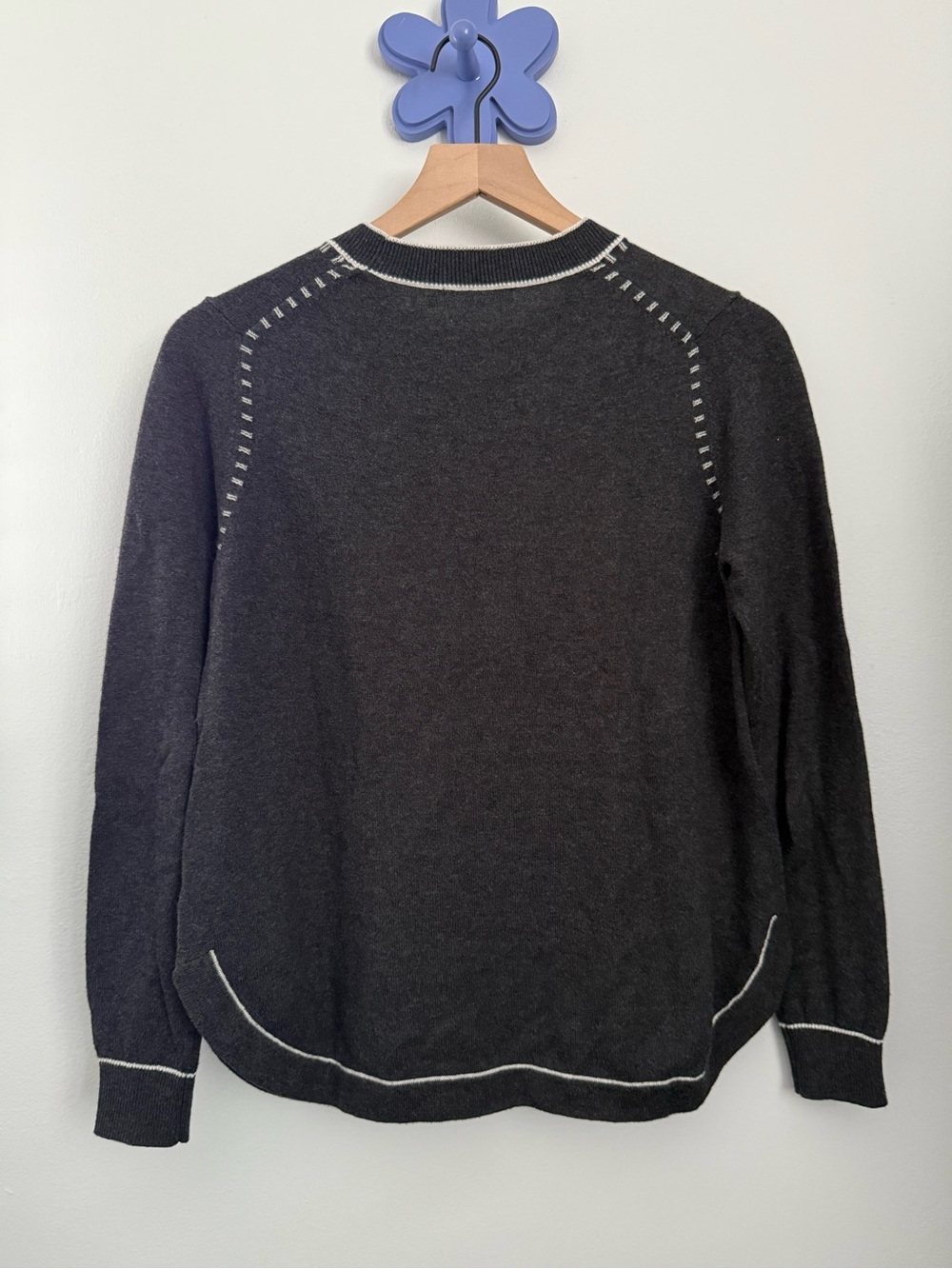 Zaket & Plover XS Charcoal Tic Tac Toe Sweater Cashmere Cotton Crew Fall - Picture 3 of 5